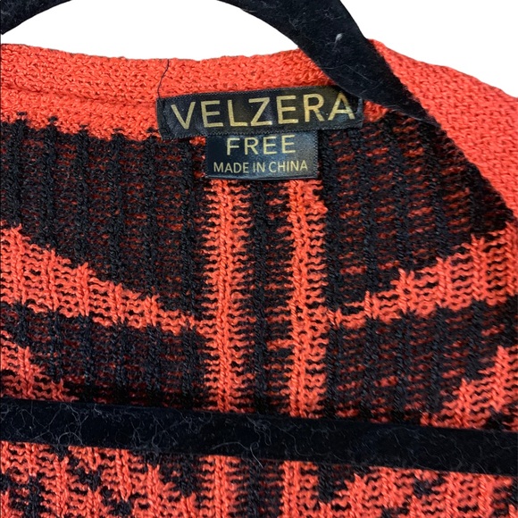 Velzera Free Boho Orange and Black Long Open Front Cardigan Sweater, cotton - Picture 2 of 6